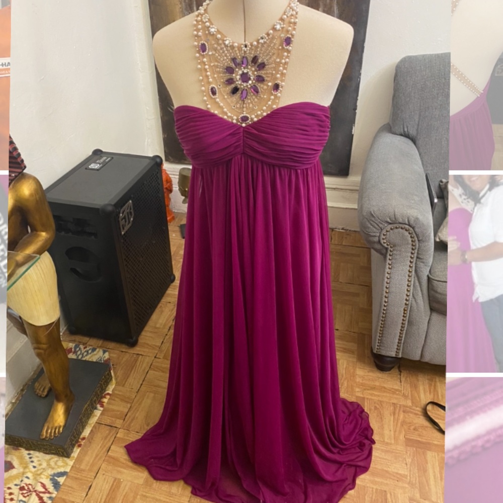 ADRIANNA PAPELL BEADED FUCHSIA PINK/PURPLE GOWN